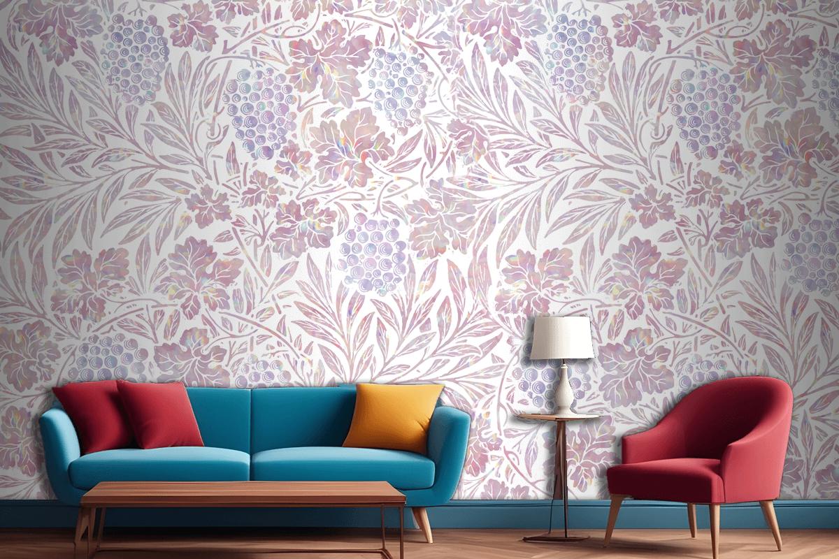 Vintage Pink Floral Holographic Remix Living Room Wallpaper Mural