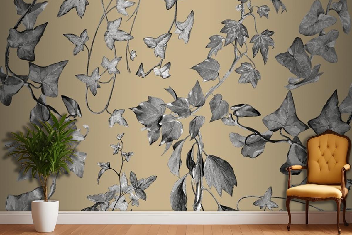 Vintage Plants And Leaves Living Room Wallpaper Mural