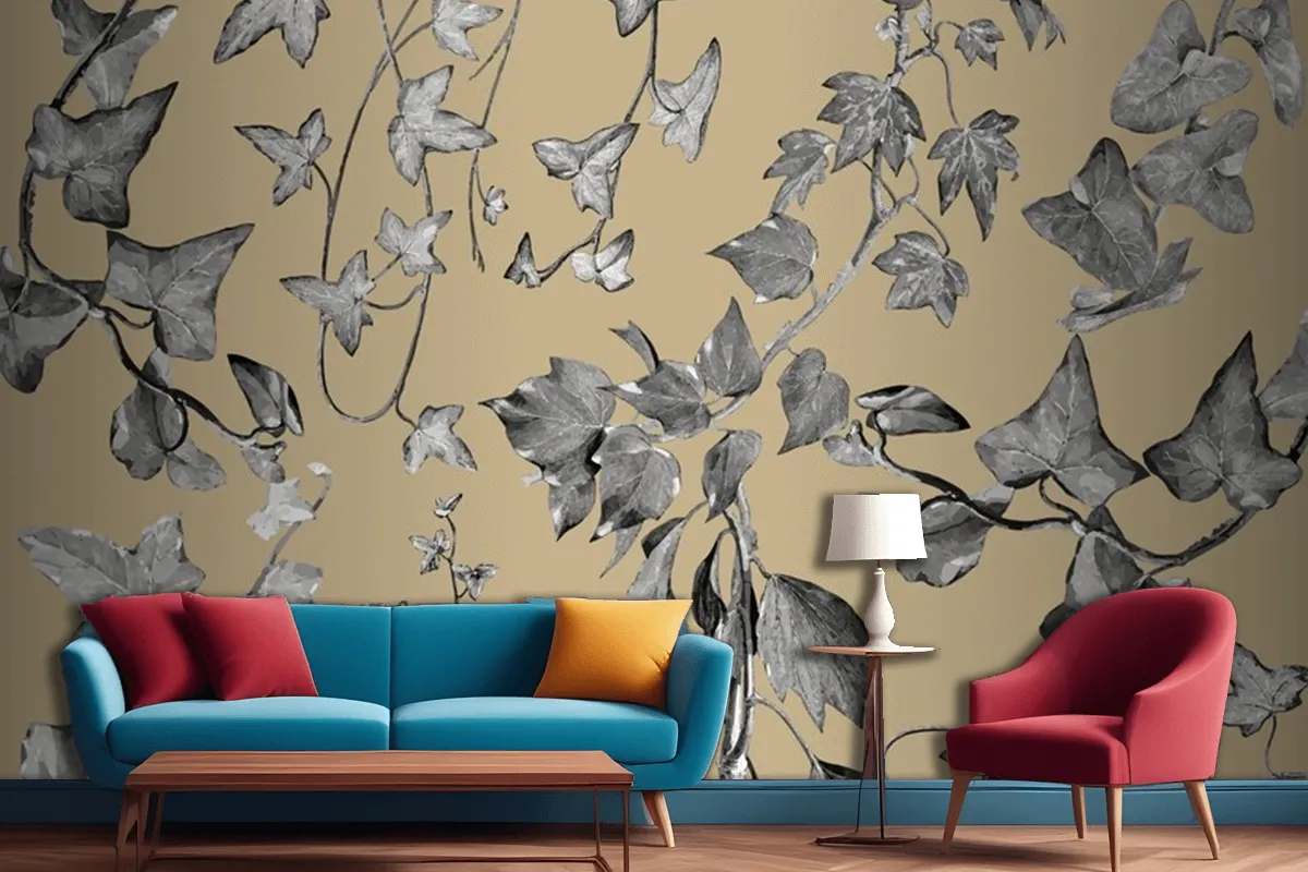 Vintage Plants And Leaves Living Room Wallpaper Mural