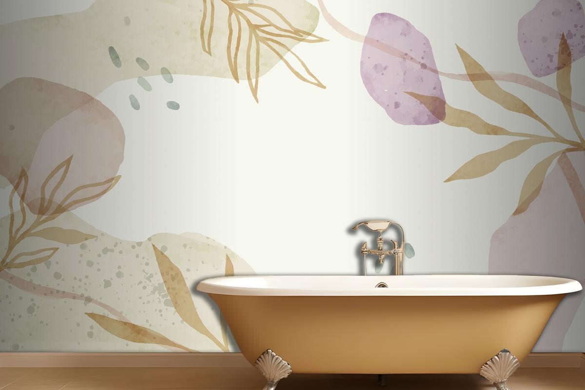 Watercolor Abstract Doodle Bathroom Wallpaper Mural