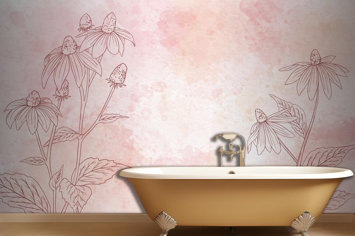 Watercolor Floral Background In Monochrome Wallpaper Mural