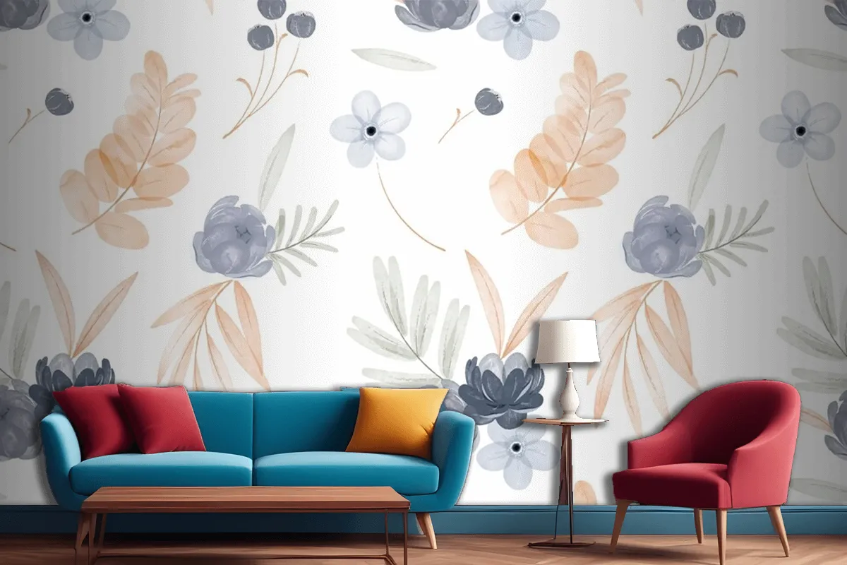 Watercolor Floral Pattern Living Room Wallpaper Mural