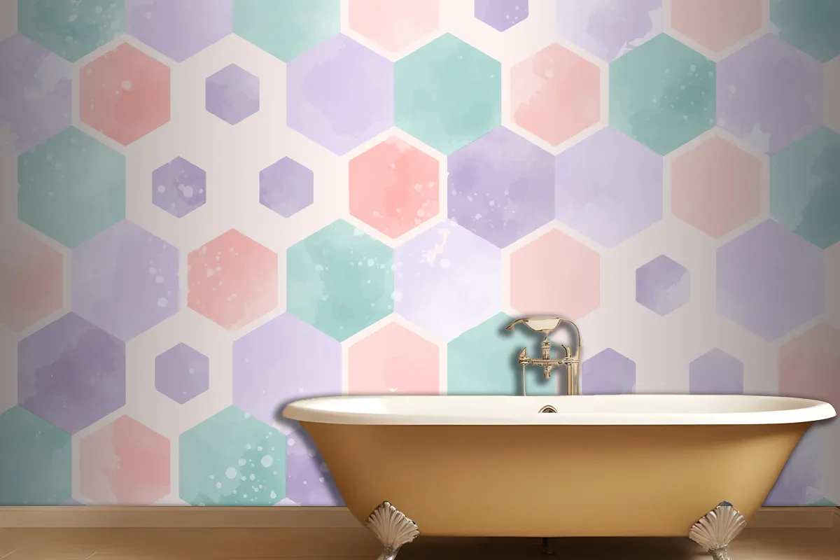 Watercolor Geometric Bathroom Wallpaper Mural