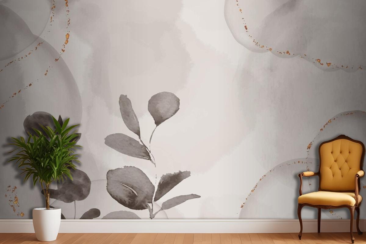 Watercolor Hand Drawn Background With Leaves Living Room Wallpaper Mural