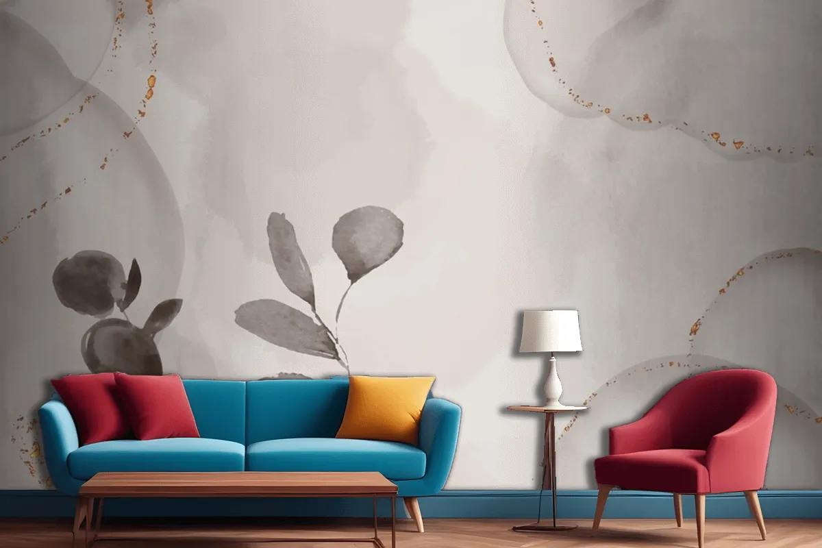 Watercolor Hand Drawn Background With Leaves Living Room Wallpaper Mural