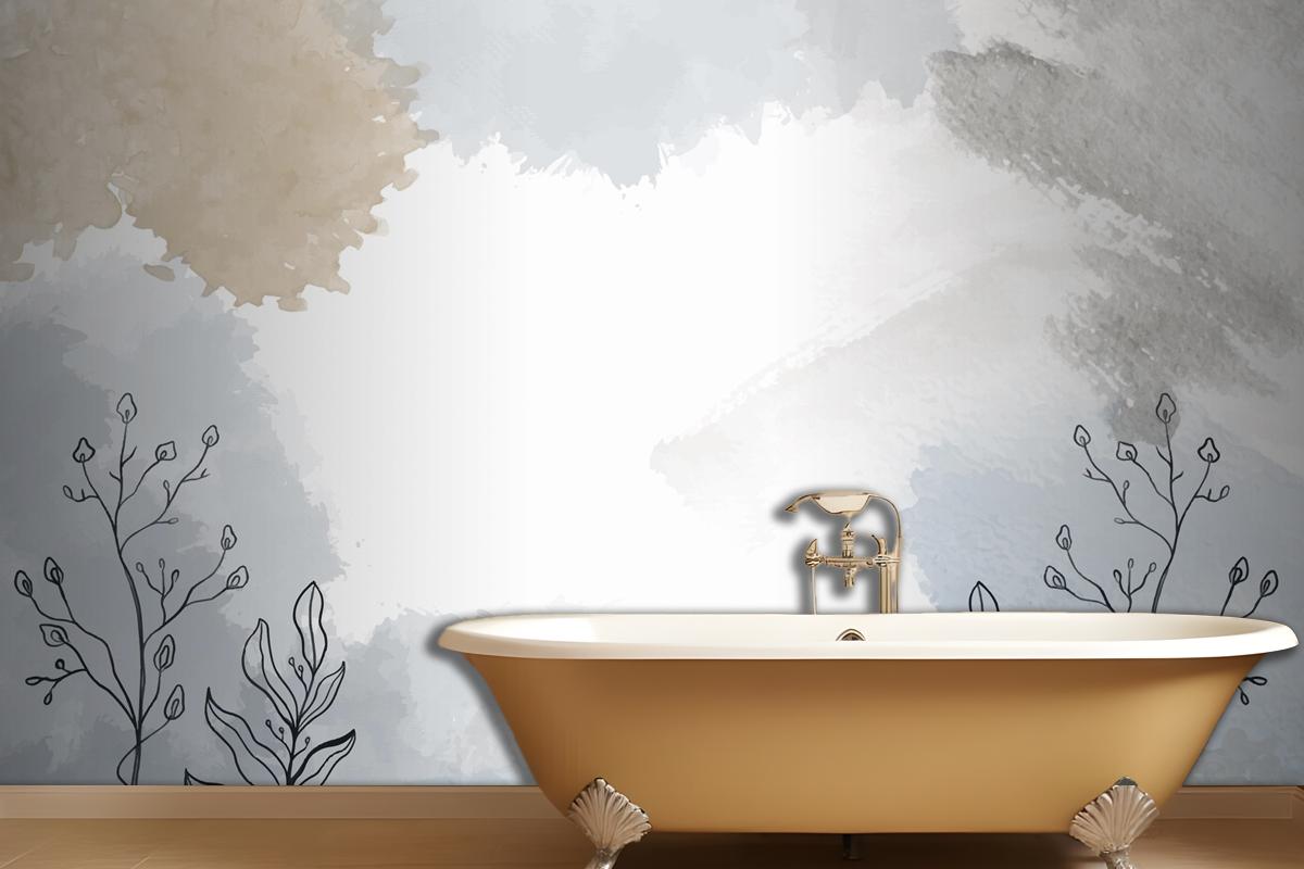 Watercolor Hand Drawn Background With Plants Wallpaper Mural