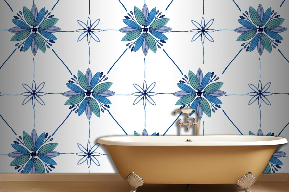 Watercolor Ornamental Flower Bathroom Wallpaper Mural