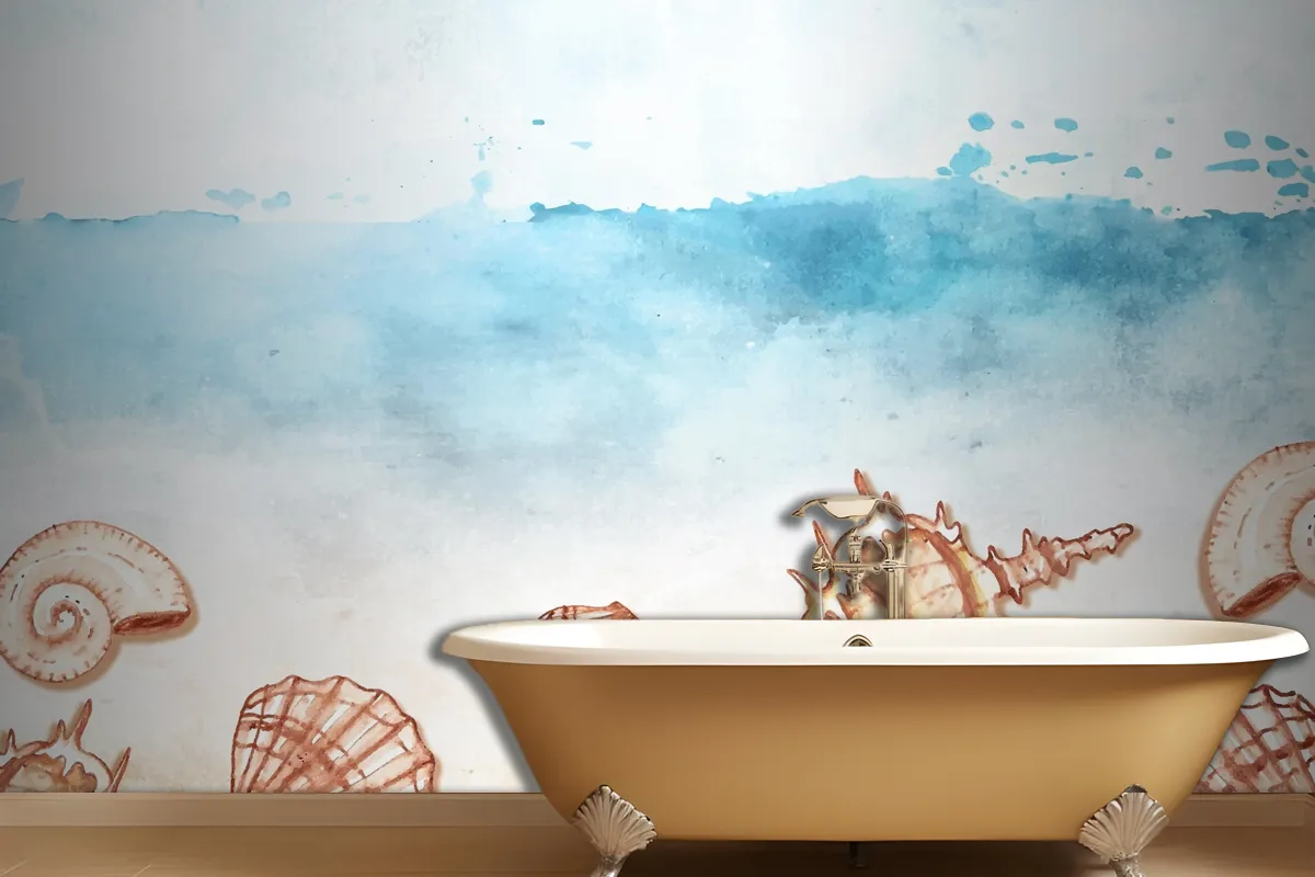 Watercolor Summer Background With Shells Wallpaper Mural