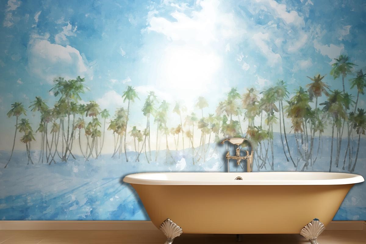 Watercolor Summer Tropical Background Bathroom Wallpaper Mural