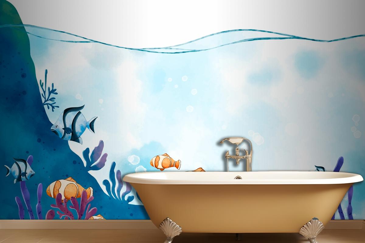 World Oceans Day Watercolor Background Wallpaper Mural