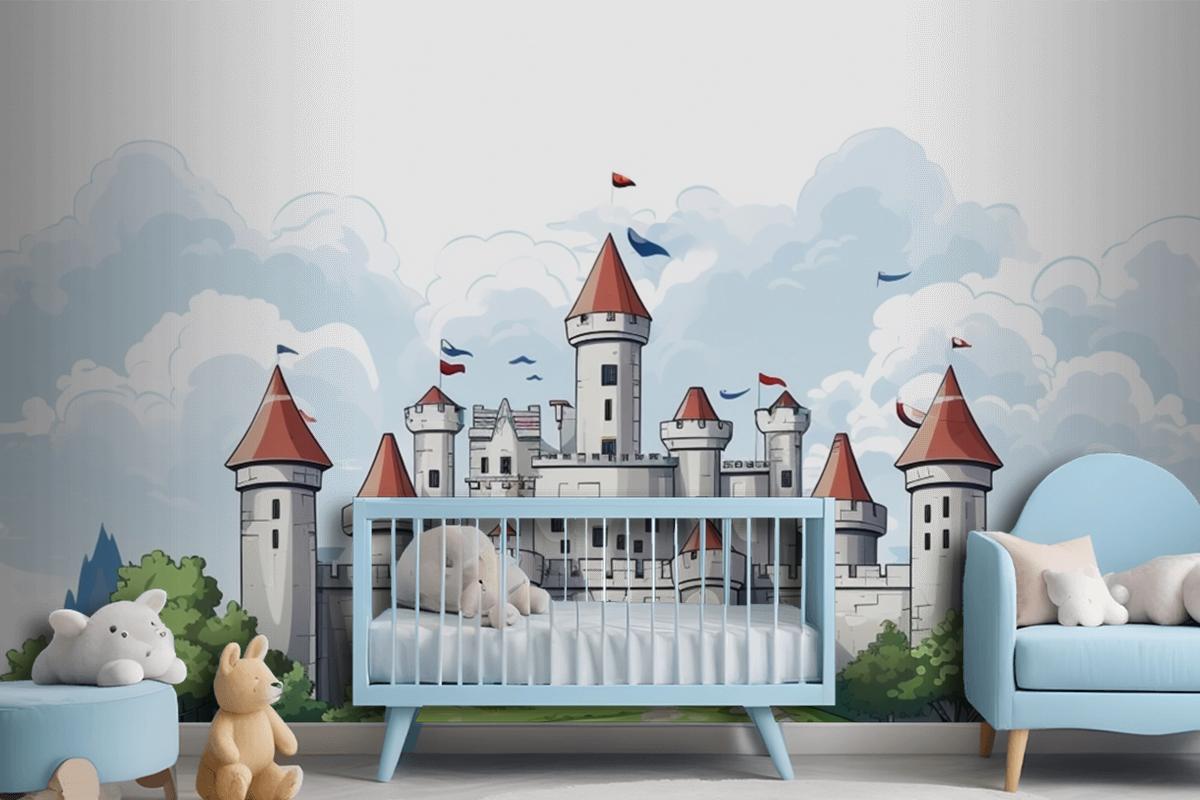 A Castle With A Flag On The Top Of It Wallpaper Mural