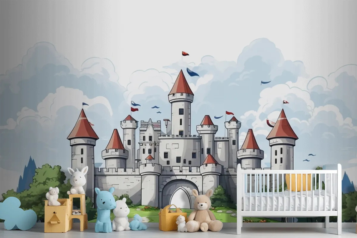 A Castle With A Flag On The Top Of It Wallpaper Mural