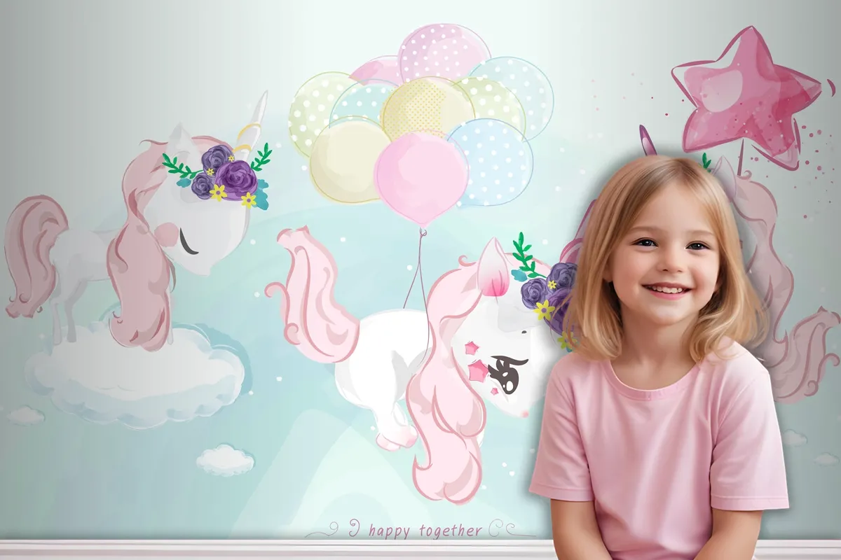 A Cute Little Unicorn In Colorful Watercolor Style Wallpaper Mural