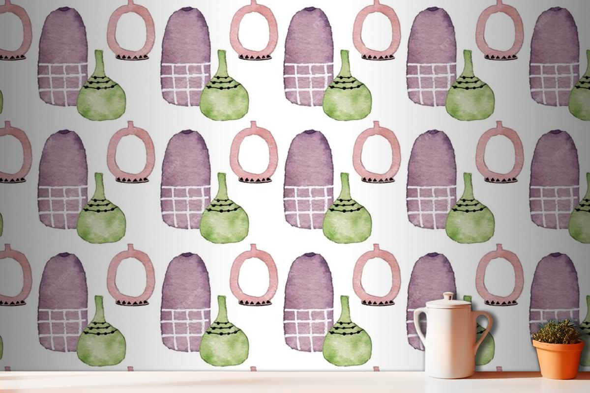 A Cute Modern Ceramic Flower Vase Watercolor Seamless Pattern Wallpaper Mural