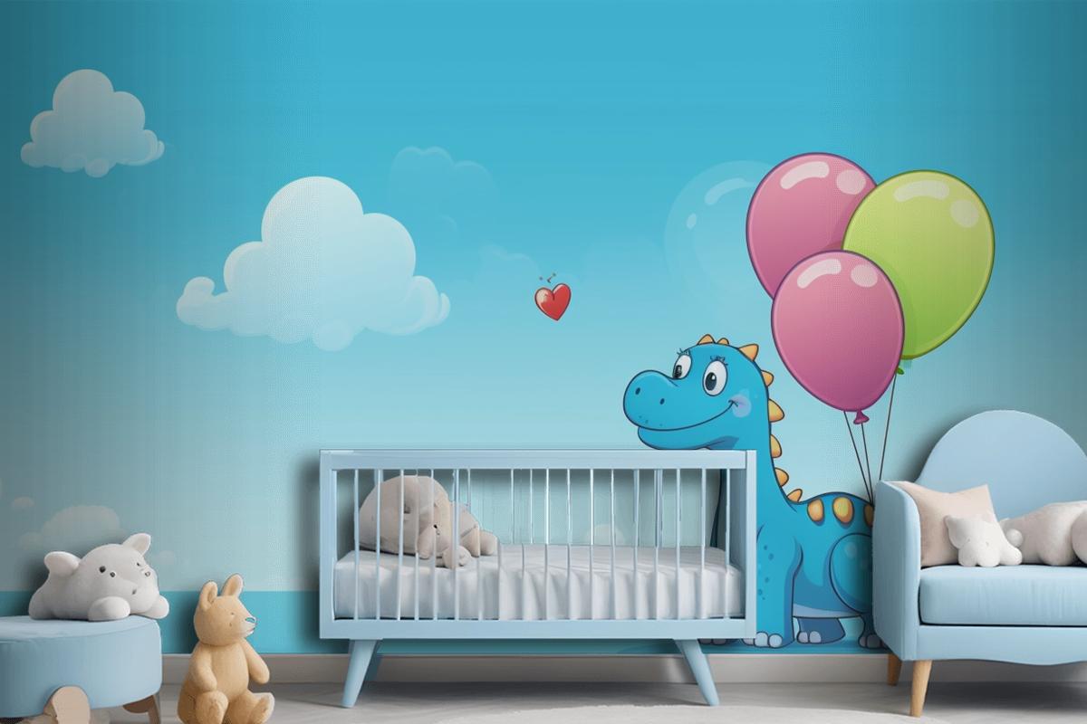 A Dragon With Balloons In The Sky And A Heart In The Wallpaper Mural