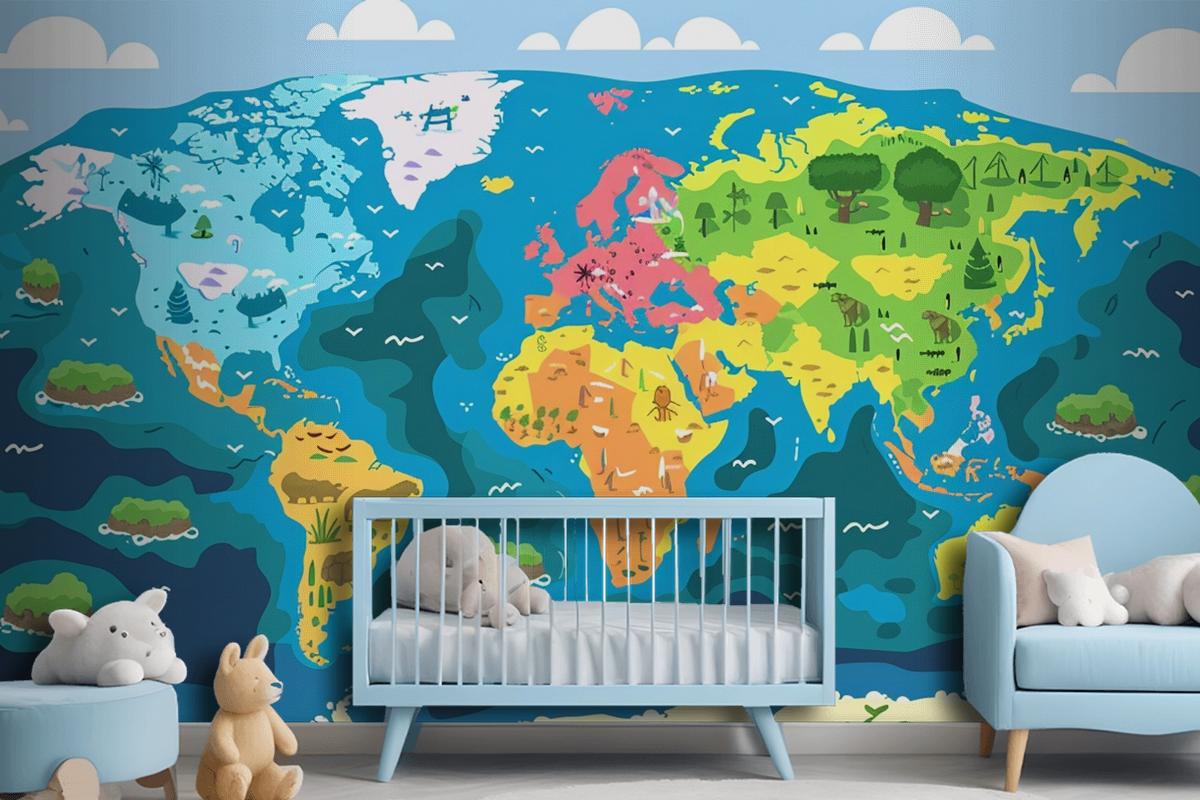 A Map Of The World With The Words Quot Earth Quot On It Wallpaper Mural