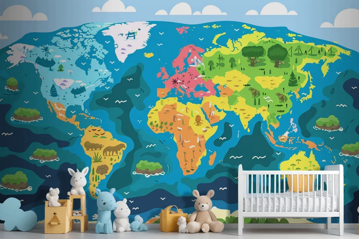 A Map Of The World With The Words Quot Earth Quot On It Wallpaper Mural