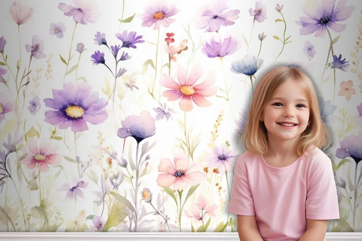 A Painting Of A Bunch Of Flowers On A White Background Wallpaper Mural