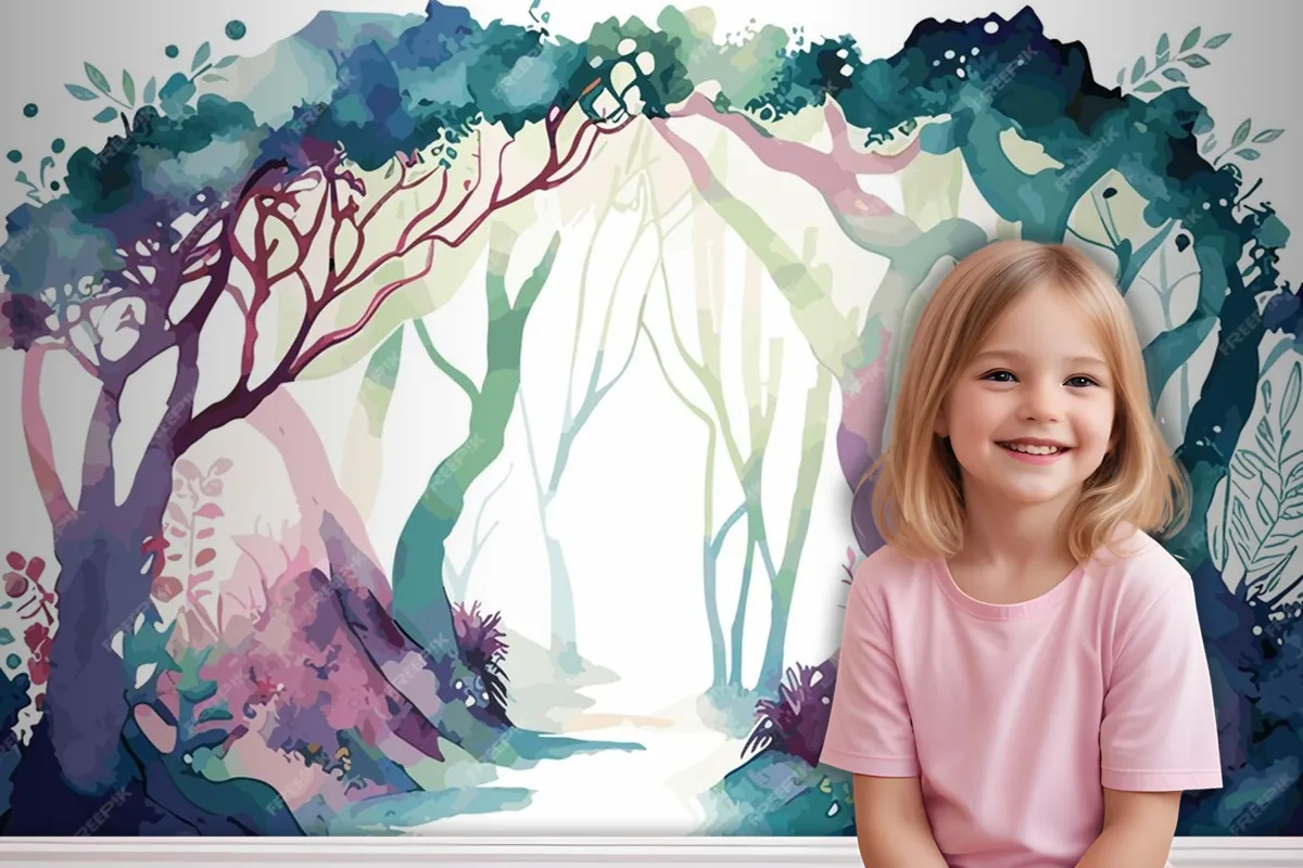 A Watercolor Painting Of A Forest With A Path Leading To It Wallpaper Mural