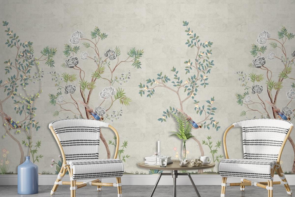 Spring Seamless Background Tree And Bird Chinoiserie Beautiful Wallpaper Mural