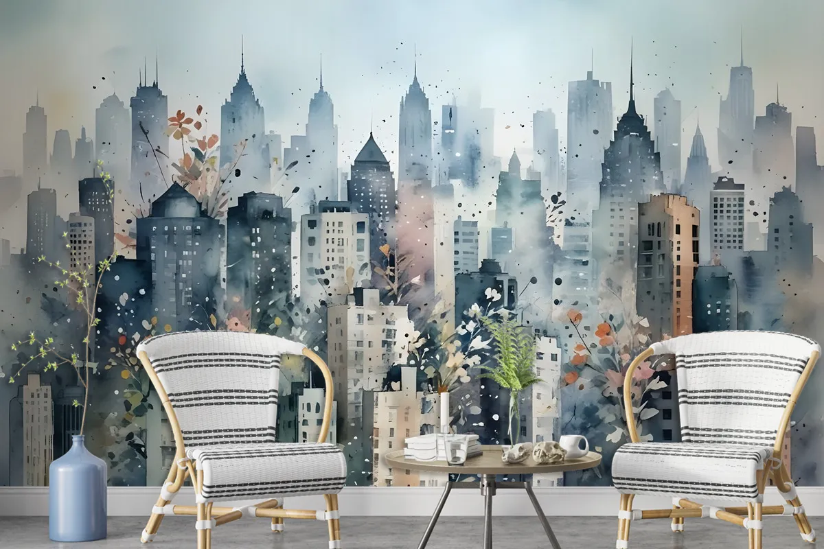 Abstract City Landscape Wallpaper Mural