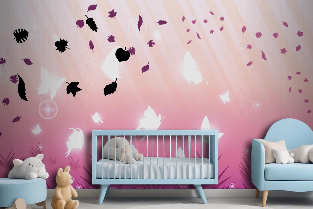 Abstract Dark Background With Butterflies Insects Glow Light Shine Flashes Wallpaper Mural