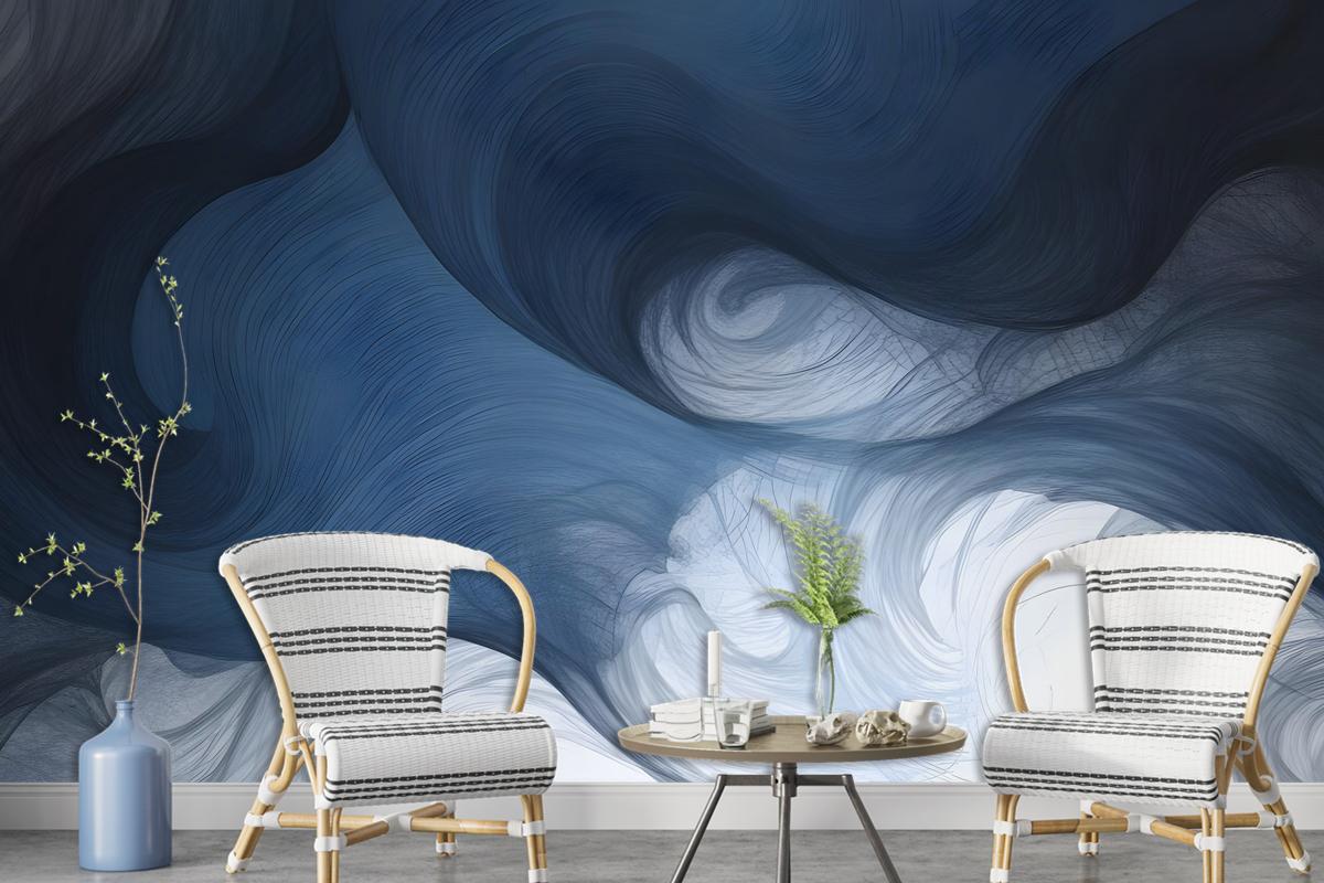 Abstract Dark Blue Brush Wallpaper Mural