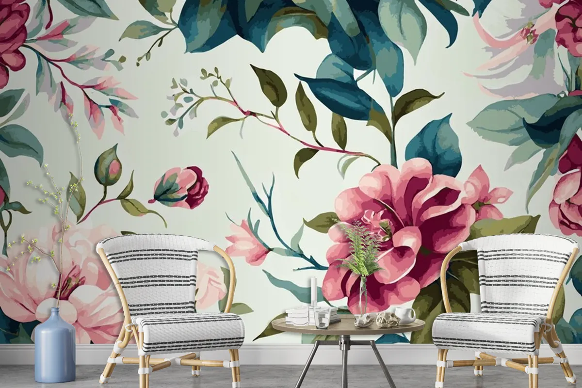 Abstract Floral Art Background Template Botanical Watercolor Wallpaper Mural