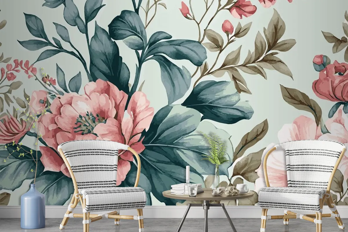 Abstract Floral Art Template Botanical Watercolor Wallpaper Mural