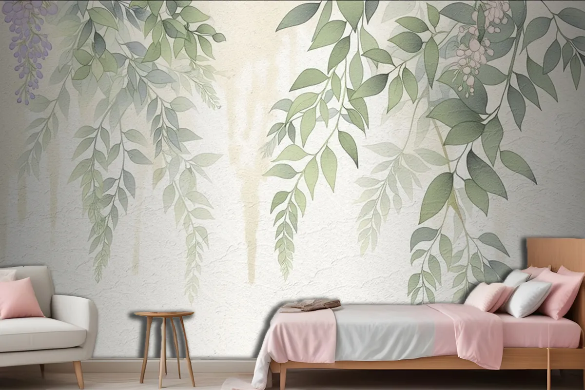 Abstract Hand Drawn Nostalgic Plant Leaves Oil Painting Art Wallpaper Mural