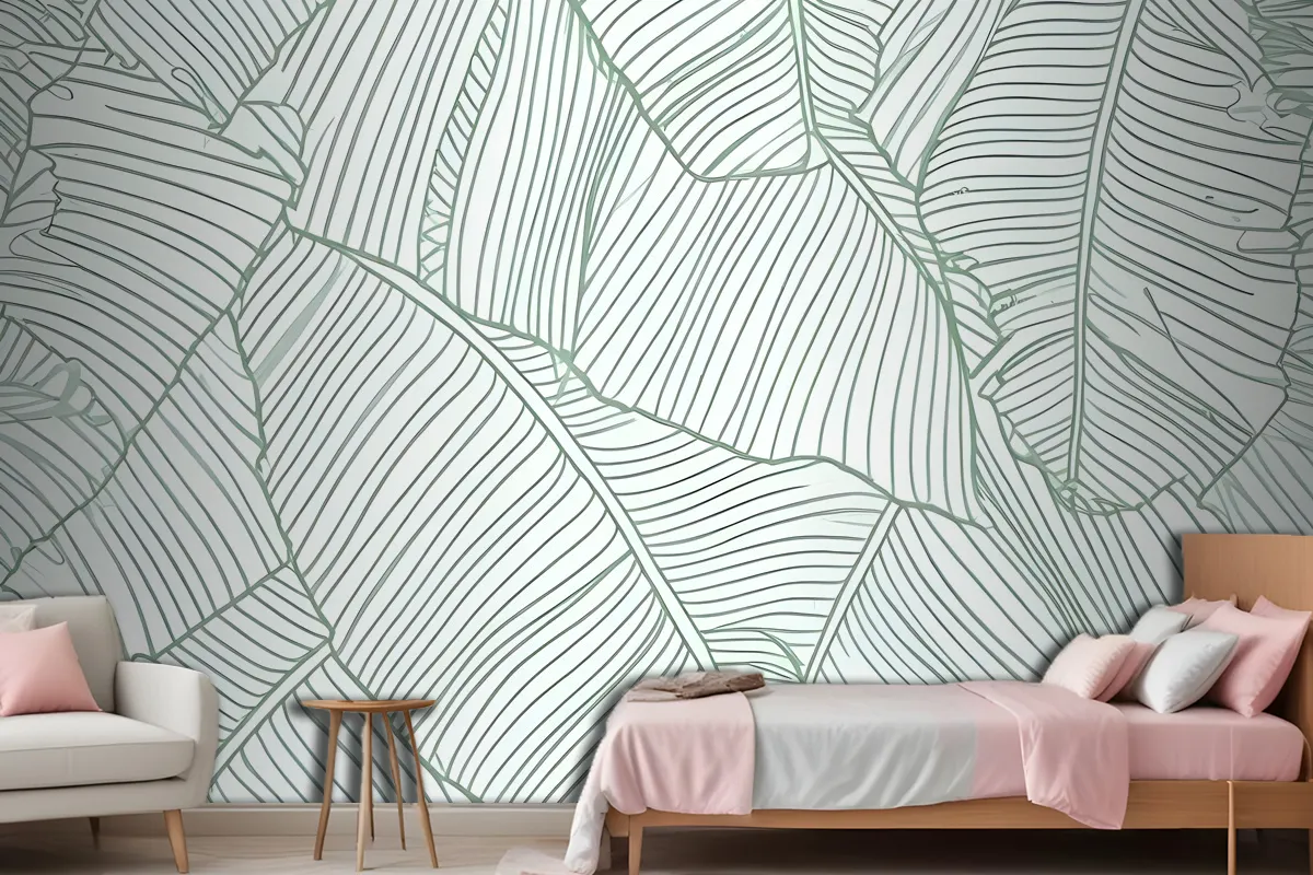 Abstract Lines Palm Leaves Wallpaper Mural