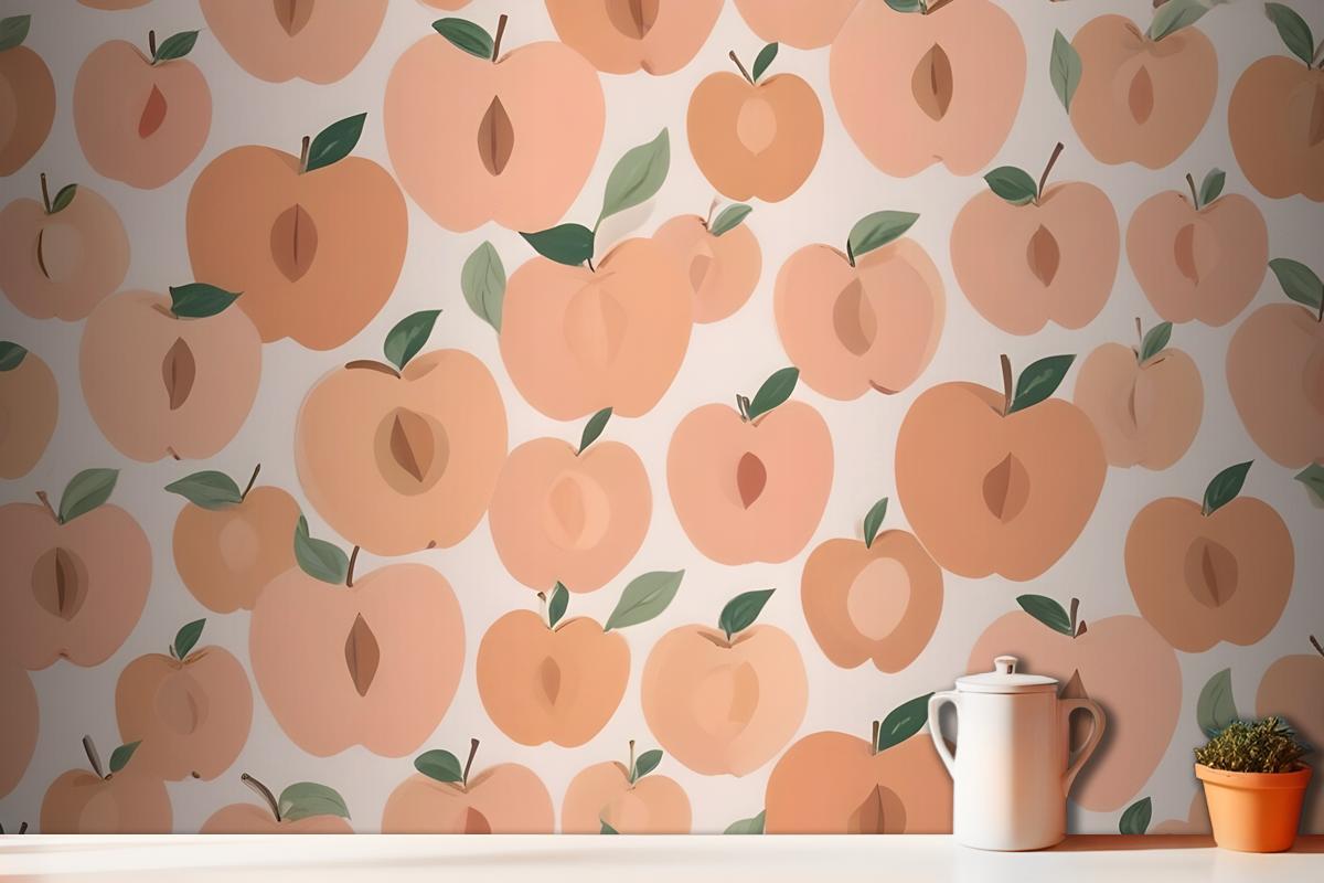 Abstract Modern Peach Fruit Repeat Pattern Wallpaper