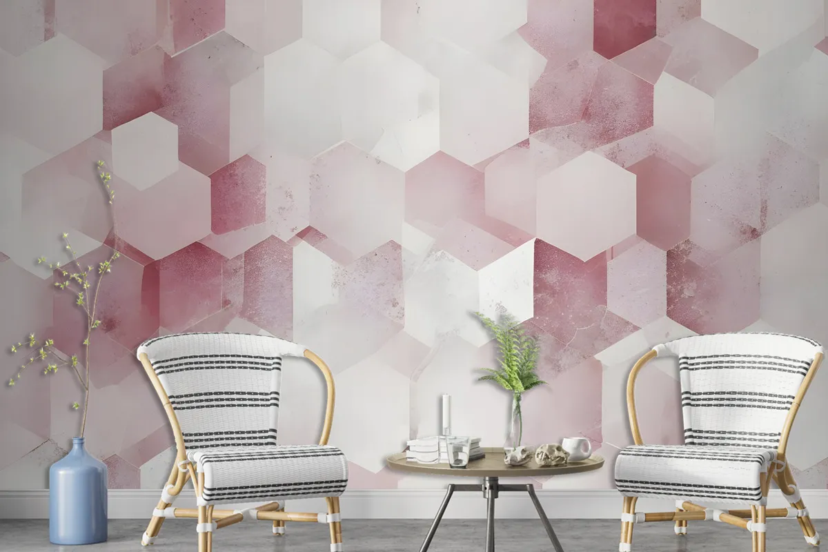 Abstract Pink Geometric Pattern Wallpaper Mural