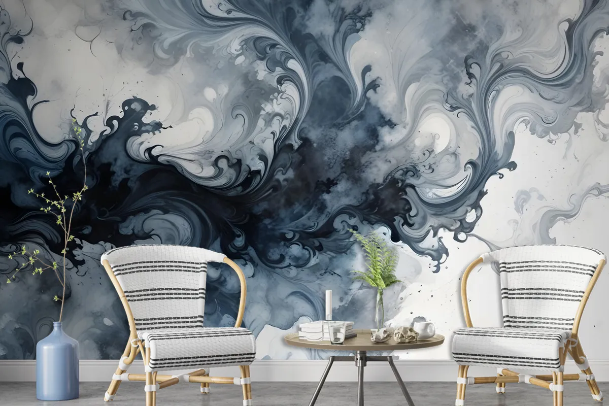 Abstract Watercolor Style Dark Marble Wallpaper Mural