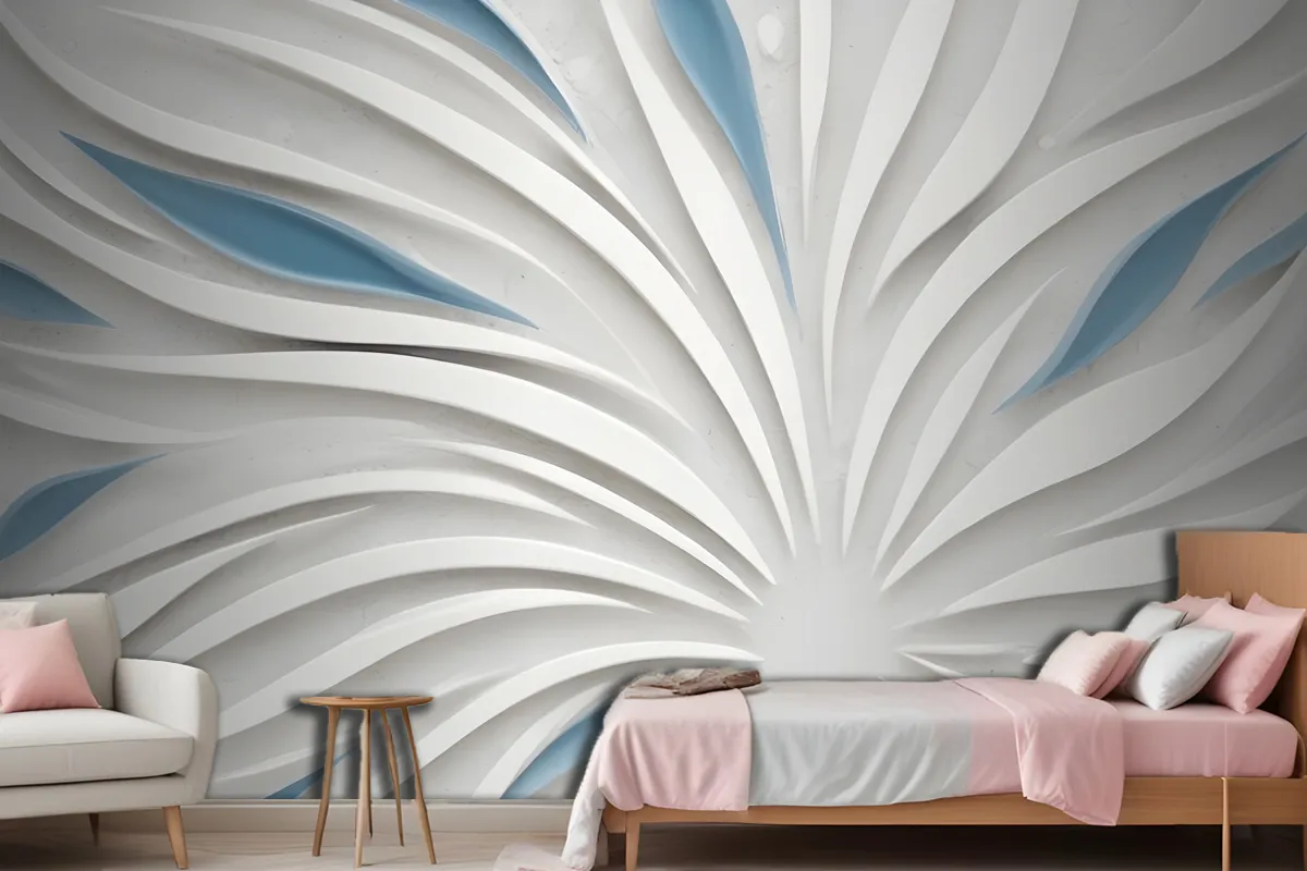 Abstract White And Blue Swirling Pattern Wallpaper Mural