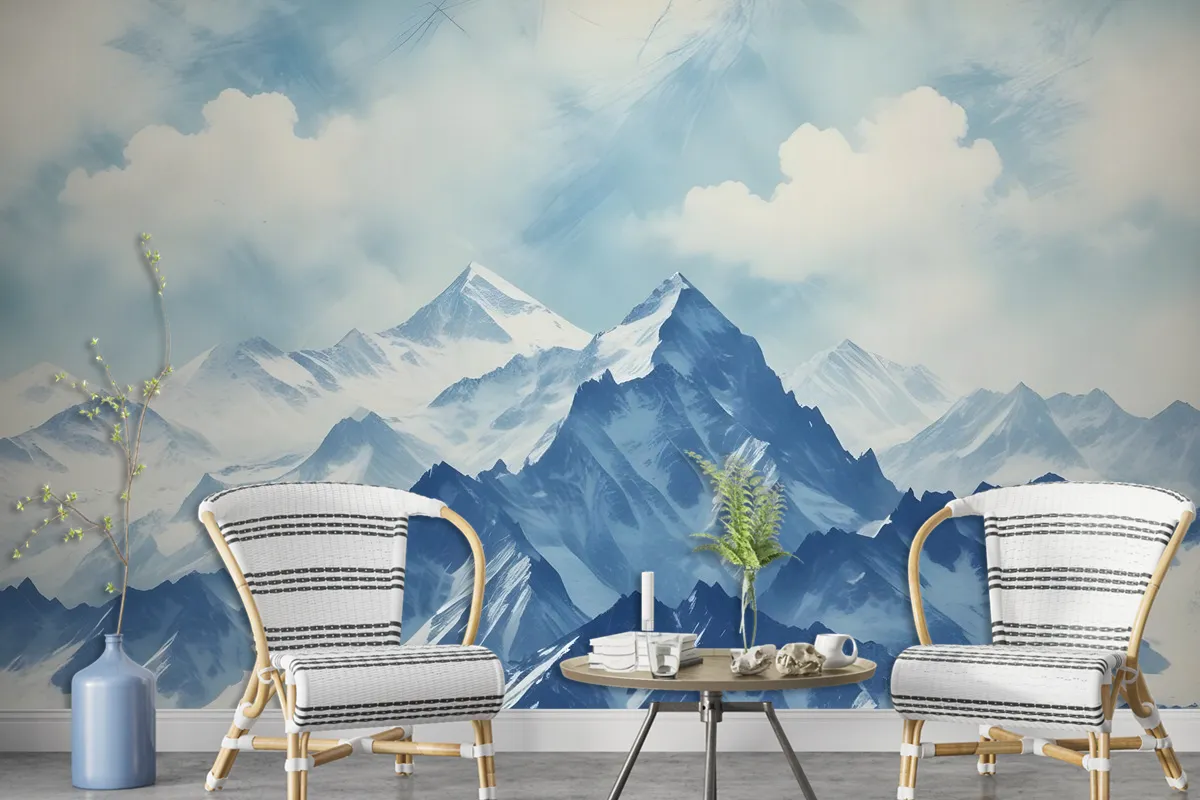 Acrylic Blue Mountain Landscape Wallpaper Mural