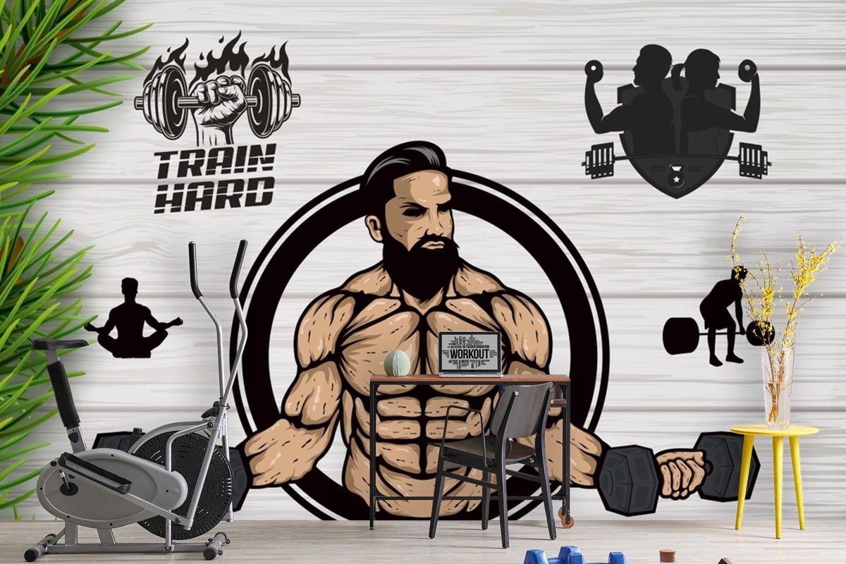 Ahşap Arka Plan Çim Dambıl Gym Fitness Duvar Kağıdı