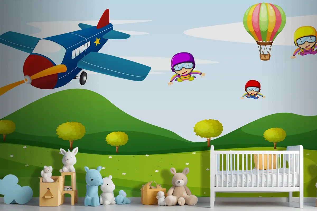 Airplane And Sky Activity Wallpaper Mural