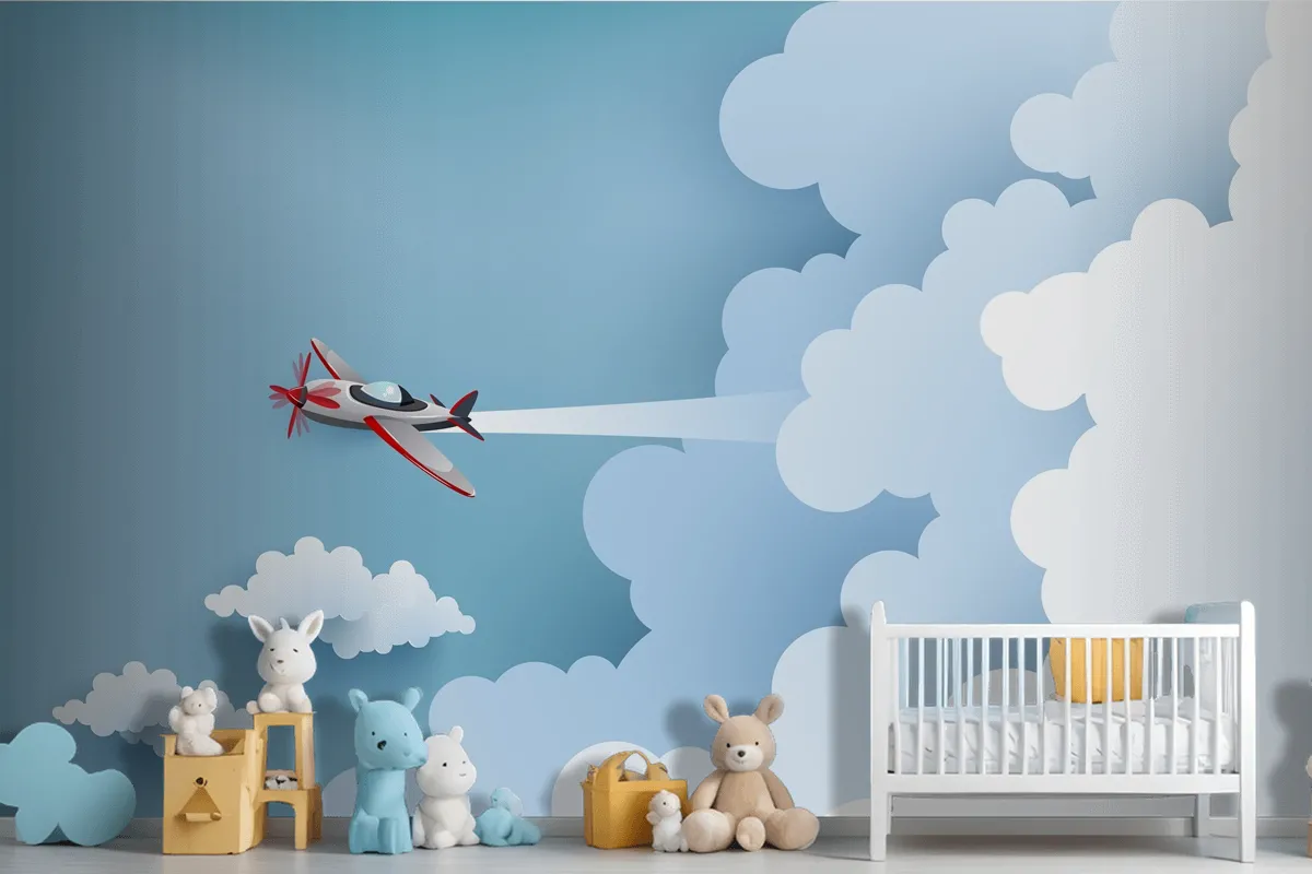 Airplane Over A Cloud Wallpaper Mural