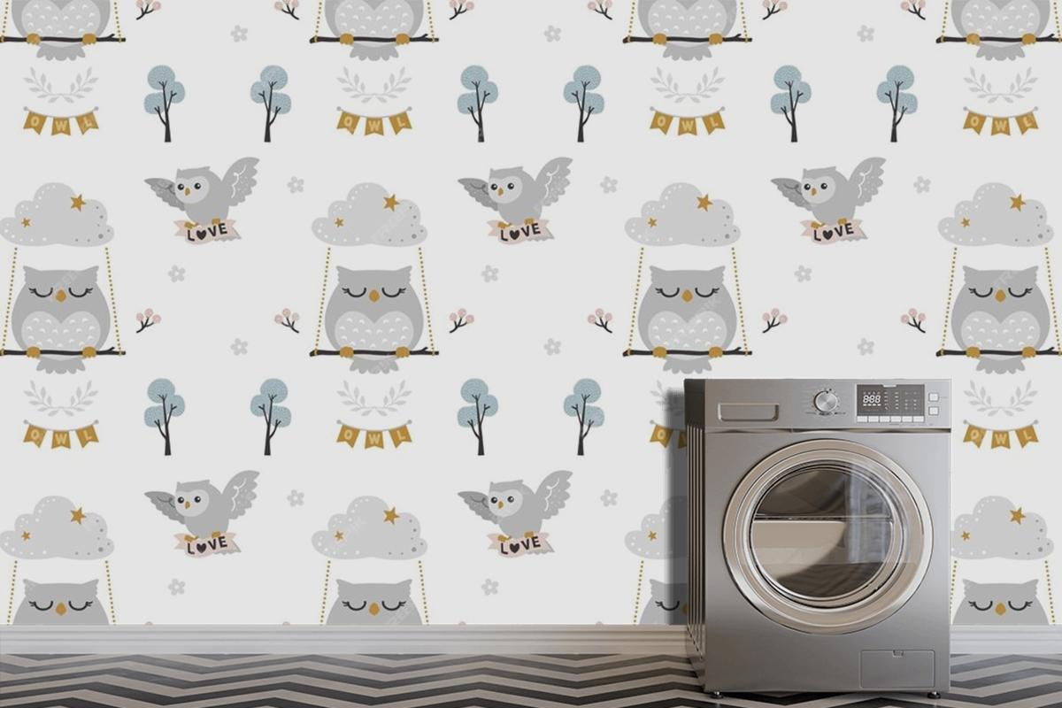 Baby Owl Pattern Wallpaper Mural