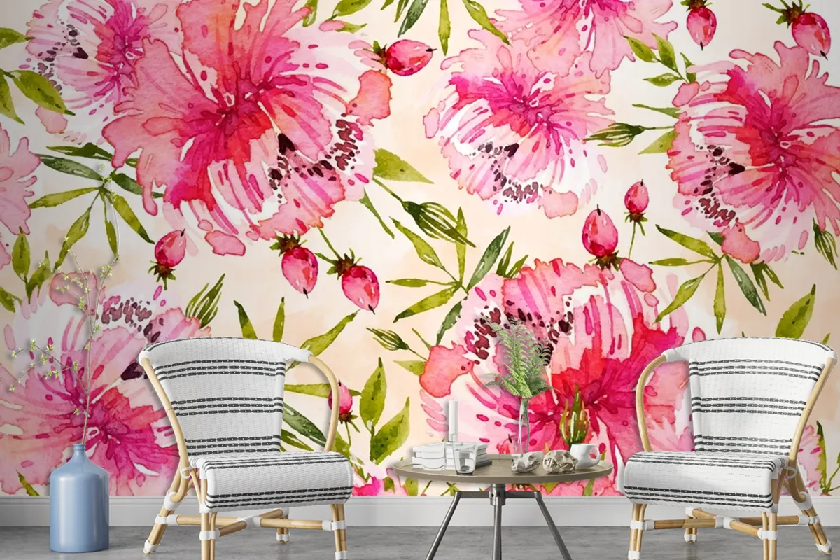 Background Floral Watercolor With Soft Colors Wallpaper Mural