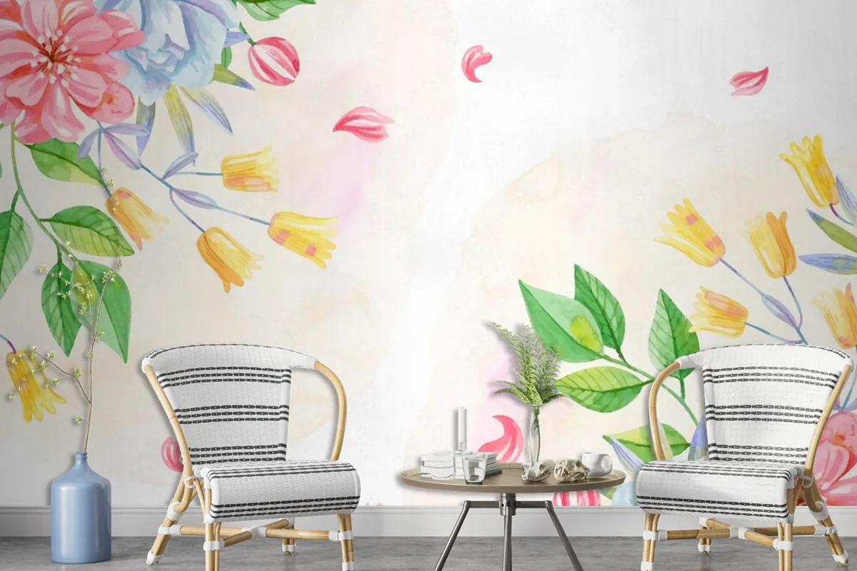 Background Pastel Colors Watercolor Flowers Wallpaper Mural