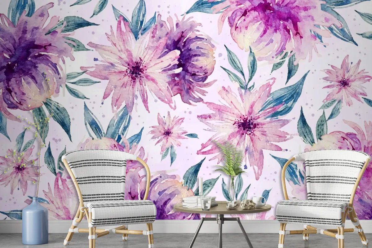 Background Watercolor Floral With Soft Colors Wallpaper Mural