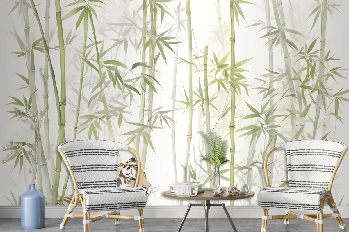 Bamboo Trees With Leopard Wallpaper Murals