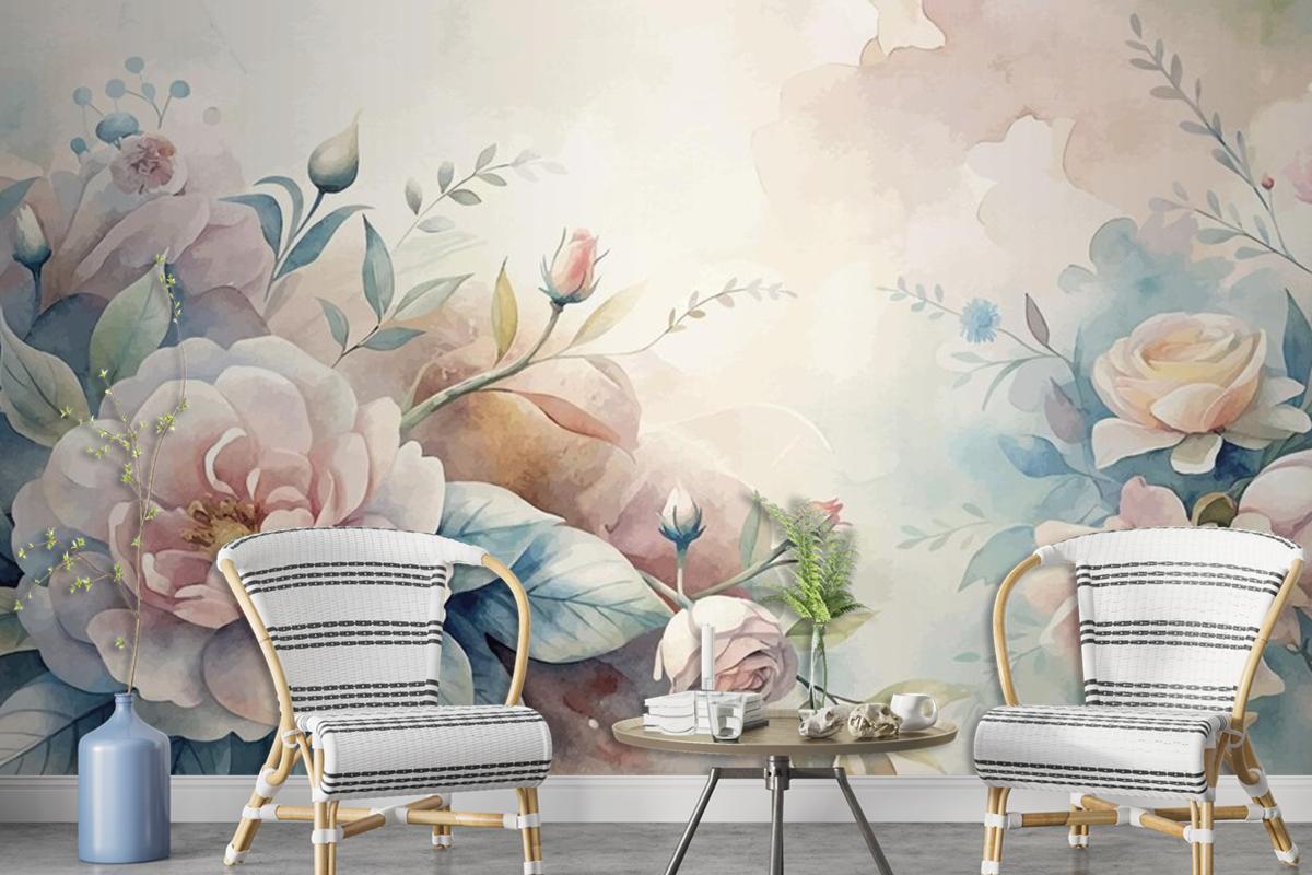 Beautiful Watercolor Flower Background Wallpaper Mural