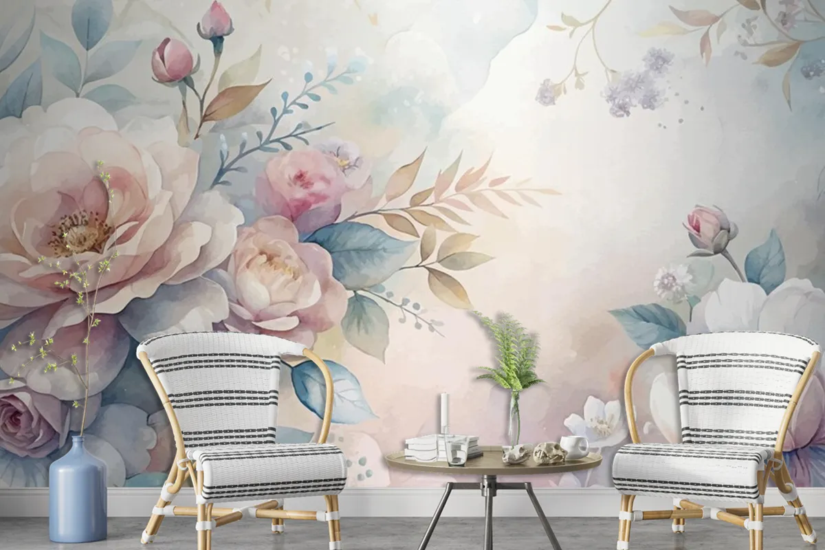 Beautiful Watercolor Flower Background Wallpaper Mural