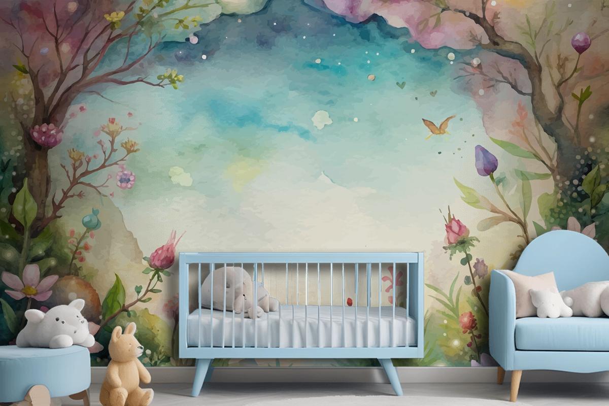 A Beautiful Wildflower Watercolor Background Wallpaper Mural