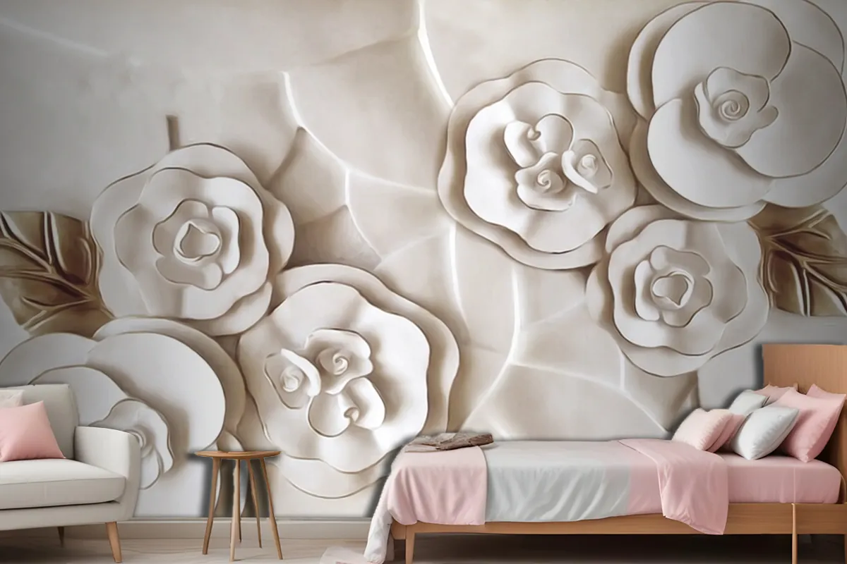 Beautiful White Marble Flower Wallpaper Mural