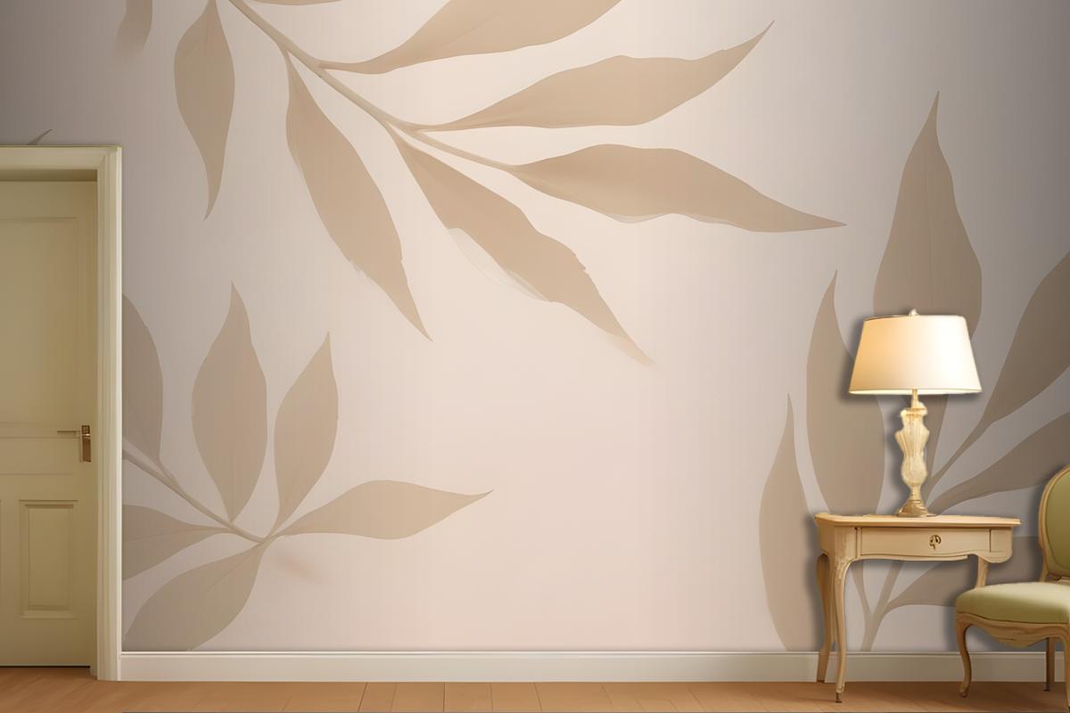 Beige Leaves On A Light Wallpaper Mural