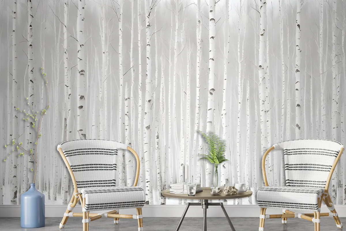 Birch Tree Forest In Winter Wallpaper Mural